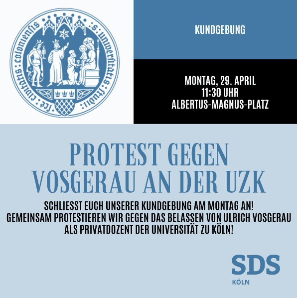 Protest gegen Vosgerau an der UzK, Montag, 29.4., 11:30 Uhr Albertus-Magnus-Platz